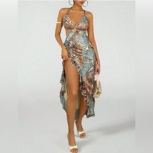 Stylish Multicolor Halter Dress Size S